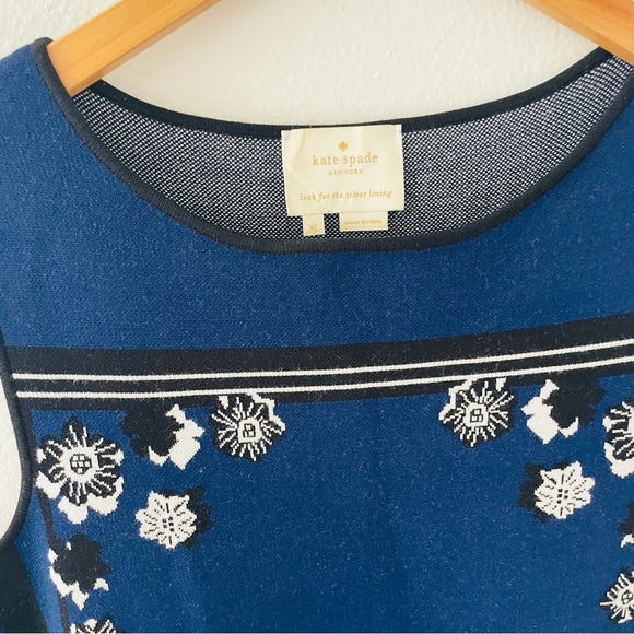Kate Spade Hollyhock Floral Sweater Sleeveless Dress - Navy Blue White - Picture 3 of 4